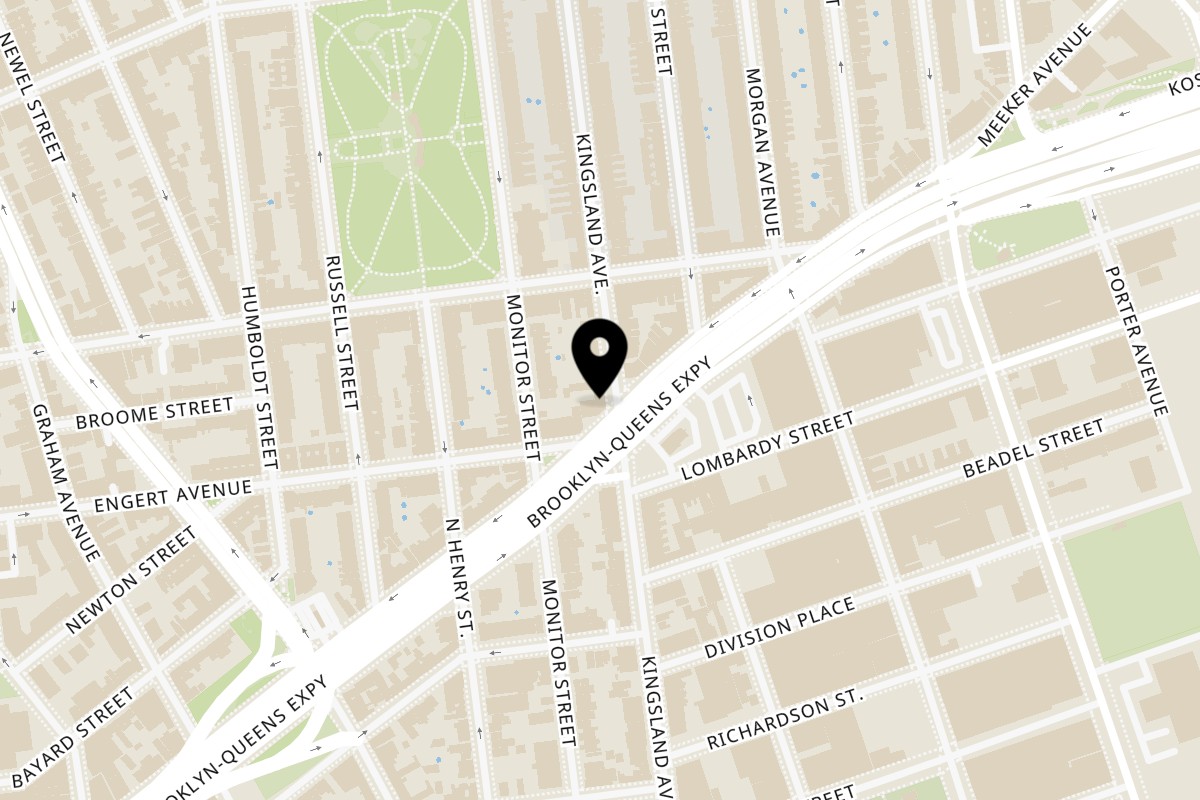 Map showing the location of Fabio's Pizzeria & Restaurant on 635 Meeker Ave in Brooklyn